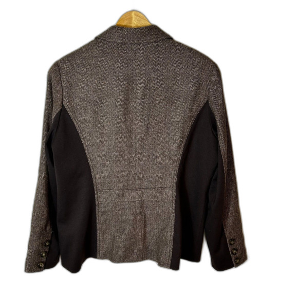 Coldwater Creek NWOT Brown Knit Panel Wool Herringbone Tweed Blazer Size 16 - Picture 9 of 14